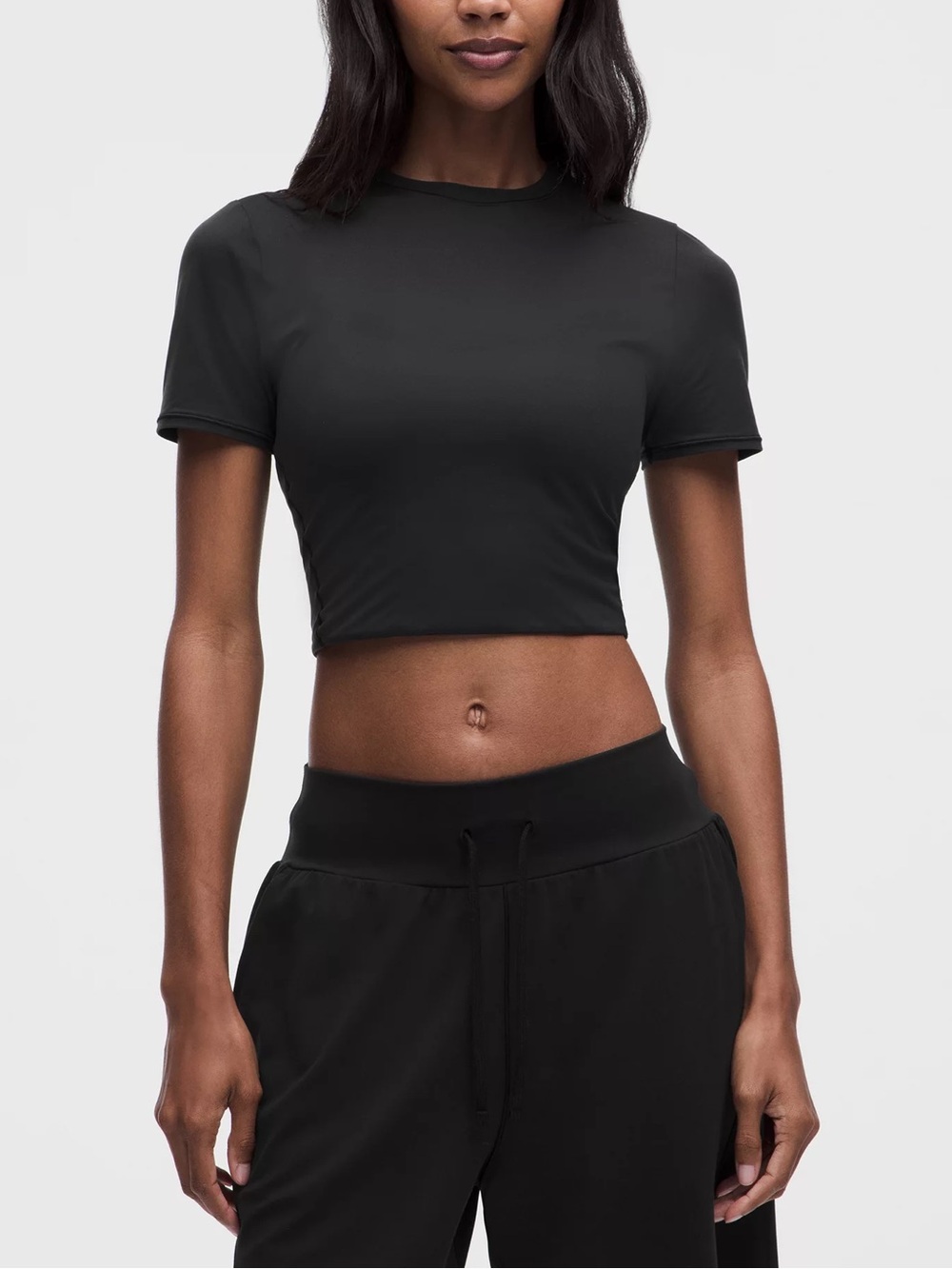 Trendy Queen Nylon Dark Grey Stretch Top Gym Shirt Activewear Baby Tee, size M